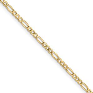 2.5mm 14k Yellow Gold Hollow Figaro Chain Necklace, 26 Inch